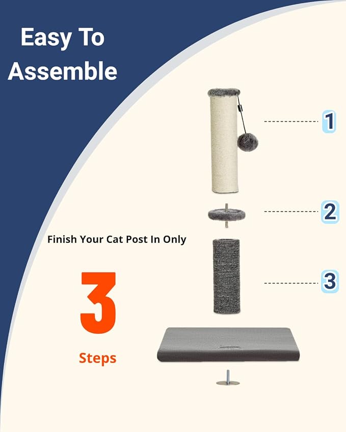 Cat Scratching Post, Cat Scratchers for Indoor Cats, with Toys | For Kitten & Medium Cats, Sisal & Carpet In One For Various Scratching Needs, Solid Structure, Extra Free Toy, Light Gray - Image 8