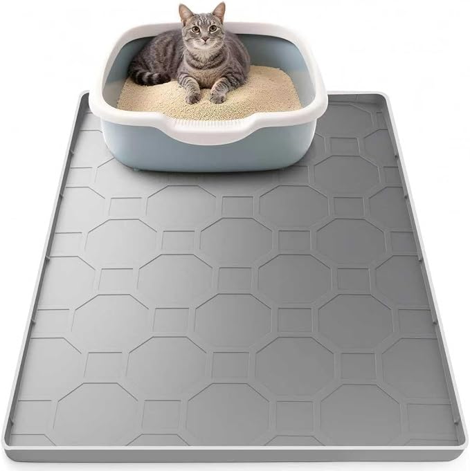 Cat Litter Box Mat, Large Silicone Cat Litter Mat, 34" X 22" Waterproof Pet Mat, Durable & Easy Clean (light gray) by Teikugv