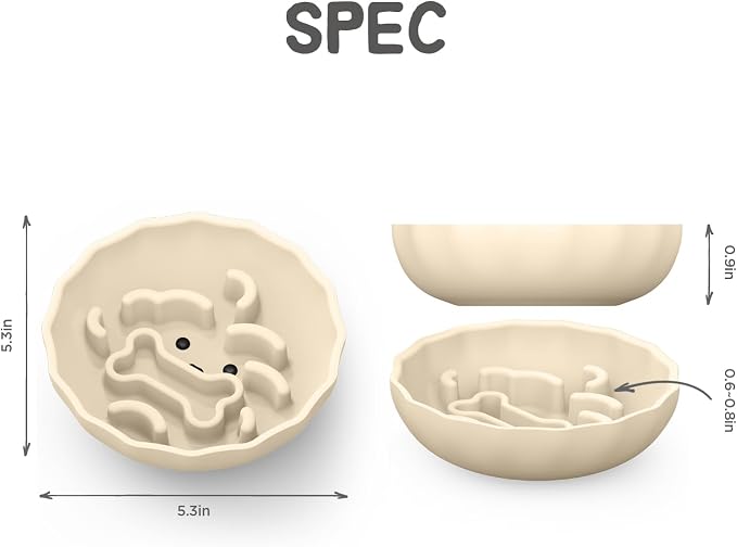 Slow Feeder Dog Bowls Made of Premium Food-Grade Silicone | Anti-Choking & Slow Eating for Improved Digestion, Non-Slip, Soft & Durable, Quiet Dog Bowl, Cute (Ivory, Doggy) - Image 9