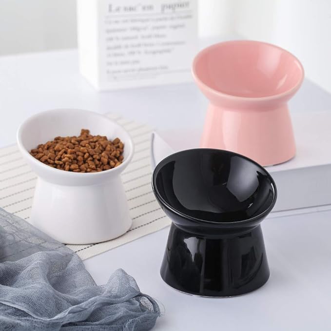 Black Small Ceramic Raised Cat Bowls, Tilted Elevated Food or Water Bowls, Stress Free, Backflow Prevention, Dishwasher and Microwave Safe, Lead & Cadmium Free - Image 7