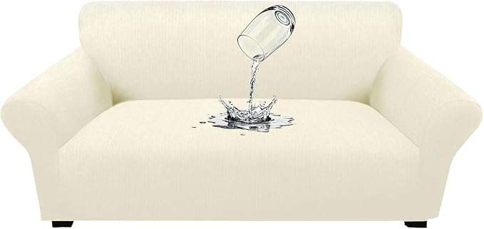 Waterproof Stretch Loveseat Couch Cover - Non-Slip Soft Sofa Slipcover with Elastic Bottom, Washable Leakproof Furniture Protector for Kids, Pets, Dogs & Cats (Loveseat, Light Yellow) by Unknown