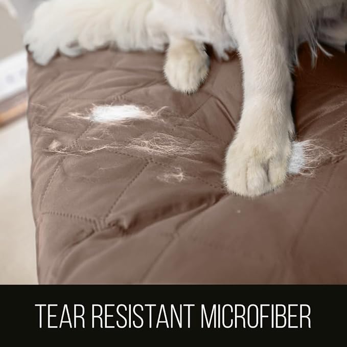 Sofa Shield® Couch Small Sofa Slip Cover for Dogs with Strap, Latte Linen | Reversible Furniture Protector, Stain and Tear Resistant Cushion Cover, Machine Washable Slipcover for Pets, Cats 70 inch - Image 3