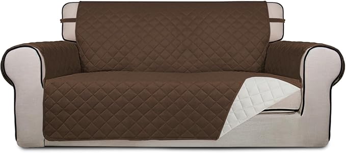 PureFit Reversible Quilted Couch Covers for Dogs Loveseat Sofa Cover 54" | Coffee/Ivory, Water Resistant Couch Protector, Washable Pet Couch Cover with Non Slip and Elastic Straps For Kids by PureFit