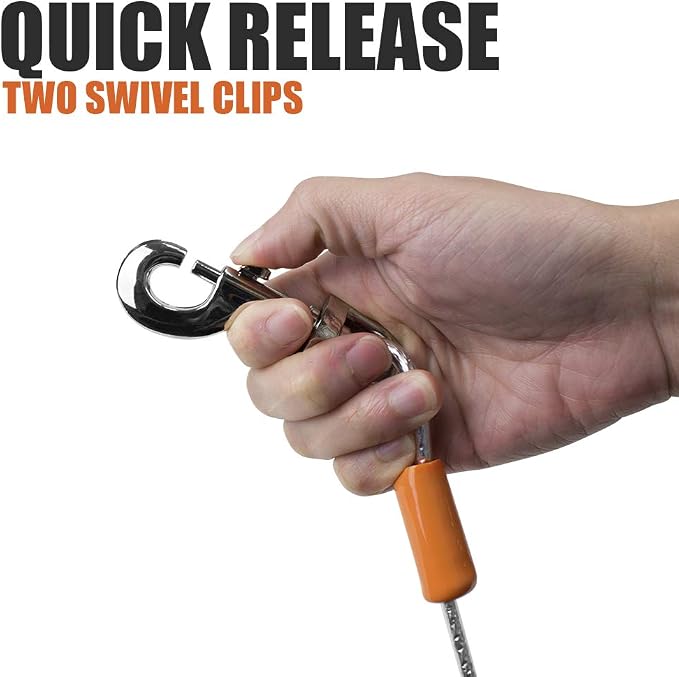 BV Dog Tie Out Cable 25 Feet - Heavy Duty Dog Lead Up to 90 Pounds - Reflective & Rust-Free with Quick Release Swivel Clips & 360° Rotating Clasp - Tangle-Free Dogs Runner for Yard (Silver, Pair) - Image 5