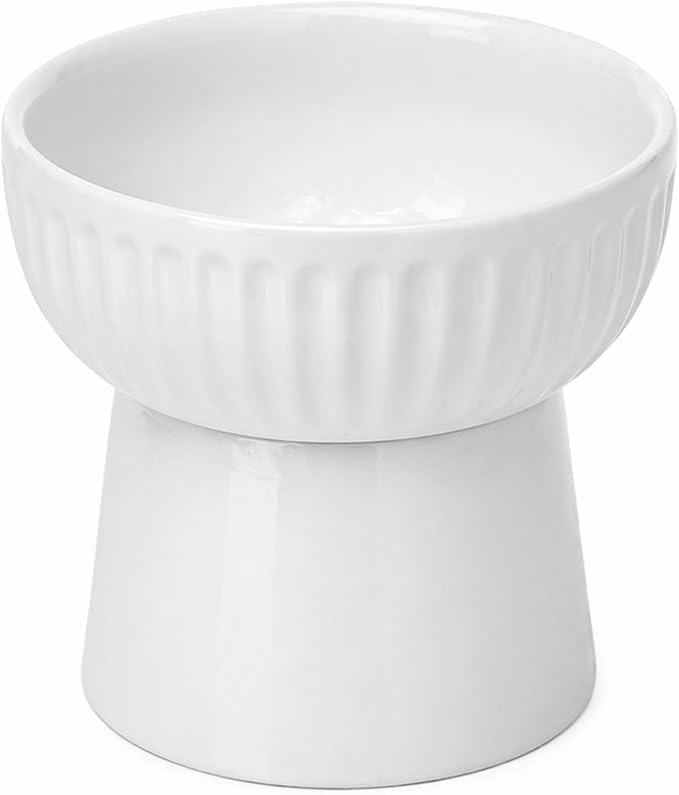 SunGrow Ceramic Cat Bowl with Stand, Suitable Eating Height for Pets, Raised Food Bowl, Mealtime for Your Cats, Stoneware Feeding Station by SunGrow