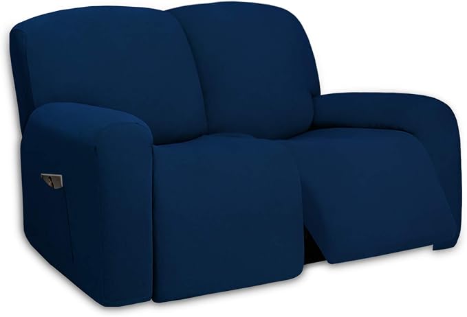 PureFit Super Stretch Loveseat Recliner Sofa Couch Cover with Pocket | 2 Seats Non Slip Soft Sofa Slipcover, Washable Reclining Furniture Protector for Kids, Pets (Recliner Loveseat, Navy) by PureFit