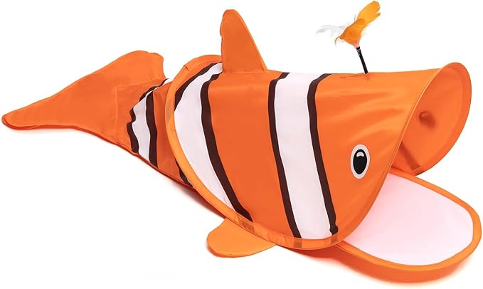 SENCONE Clownfish Cat Tunnel Toy Portable Hideout Nap Tube for Kittens | Play, exploration and hide-and-seek. Foldable for storage and travel. Indoor and occasional travel. by SENCONE