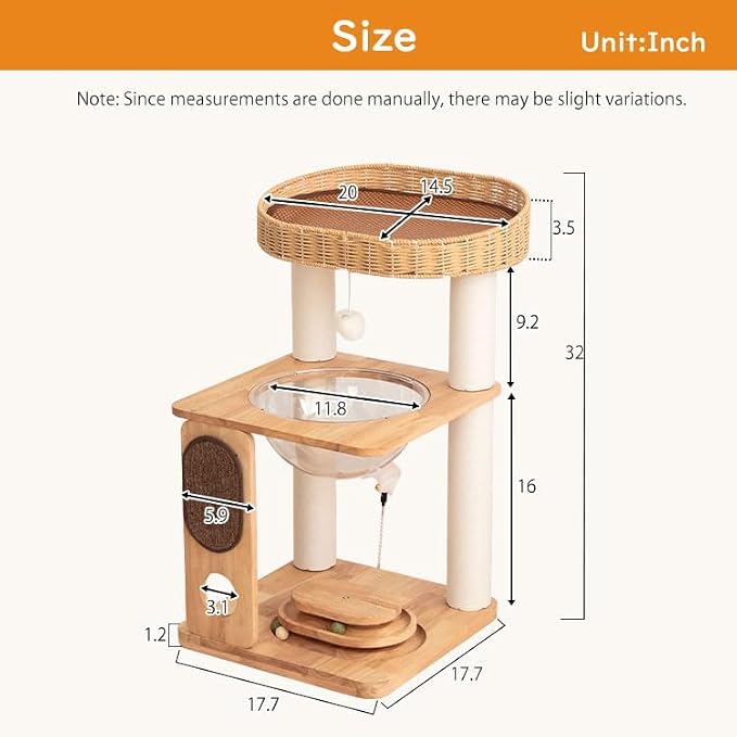 Cat Tree Tower, Freestanding, Stylish, Cushioned Bed, Large Base, for Multiple Cats, Compact, Winter and Summer Use, Summer Mat Included, for Large Cats (81cm Brown) - Image 2