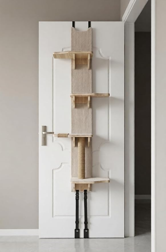Over the Door Cat Tree Climber | Hanging Cat Wall Shelf with Felt Perches & Sisal Scratching Post | No Drill Cat Climbing Shelves & Window Perch for Cats Inside by ADFurnishes