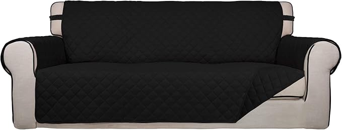 PureFit Reversible Quilted Couch Covers for Dogs Oversized Sofa Cover 78” | Black/Black, Water Resistant Couch Protector, Washable Pet Couch Cover with Non Slip and Elastic Straps For Kids by PureFit