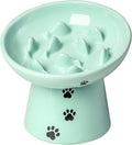 Y YHY Slow Feeder Cat Bowl, Ceramic Cat Slow Feeder Bowl, 6 Inches, Elevated, Anti Vomiting for Dry and Wet Food, Green by YYHY