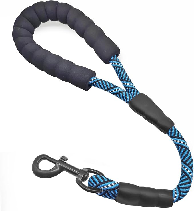 Short Dog Leash 18 Inch Rope Traffic Lead with Padded Handle | 1.5FT Lead 1/2” Strong Nylon Tab for Medium Large Dogs Training Walking (Blue) by Mycicy