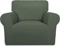 PureFit Stretch Chair Covers Fleece Couch Covers for Sofa Grayish Green | 1-Piece Spandex Couch Cover Soft Couch Protector, Sofa Cover Washable with Non Skid Foam and Elastic Bottom for Kids, Dogs by PureFit