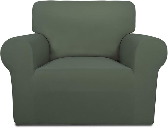 PureFit Stretch Chair Covers Fleece Couch Covers for Sofa Grayish Green | 1-Piece Spandex Couch Cover Soft Couch Protector, Sofa Cover Washable with Non Skid Foam and Elastic Bottom for Kids, Dogs by PureFit