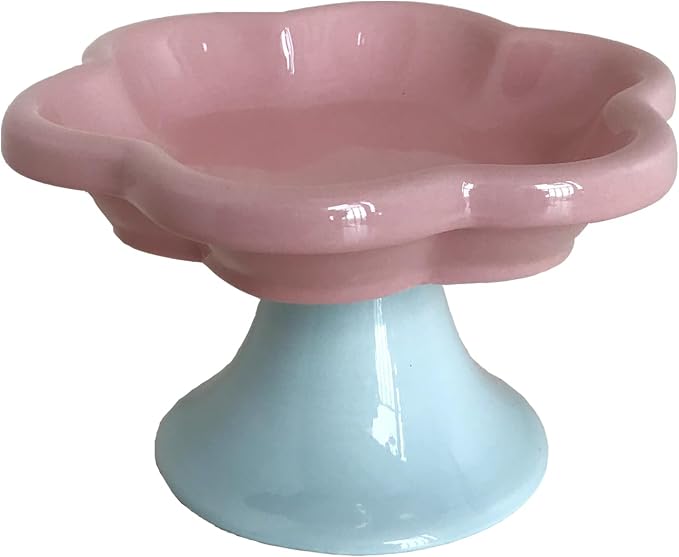 Ceramic Elevated Cat Bowls Flower Dish,Small Raised Dish.Flower Ceramic Raised Bowls for Cats and Small Dogs reducing pet’s Neck Bending and Pressure（Pink Blue） - Image 8