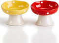 Elevated Ceramic Cat Bowls Set of 2, Mushroom Raised Wide & Shallow Cat Food and Water Bowls, Whisker Friendly Feeding Bowls for Cats & Small Dogs (Red+Yellow) by Unknown