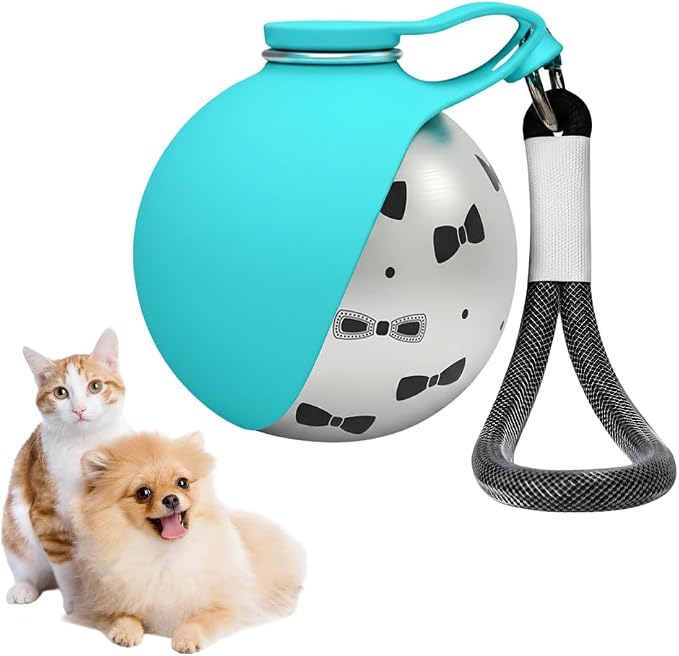 Portable Pet Water Bottle, 285ml/10 Oz Stainless Steel Compact Dog Drinking Bottles Leak Proof Cat Travel Water Bottles with Foldable Silicone Bowl for Outdoor Walking Hiking by Mioyoow