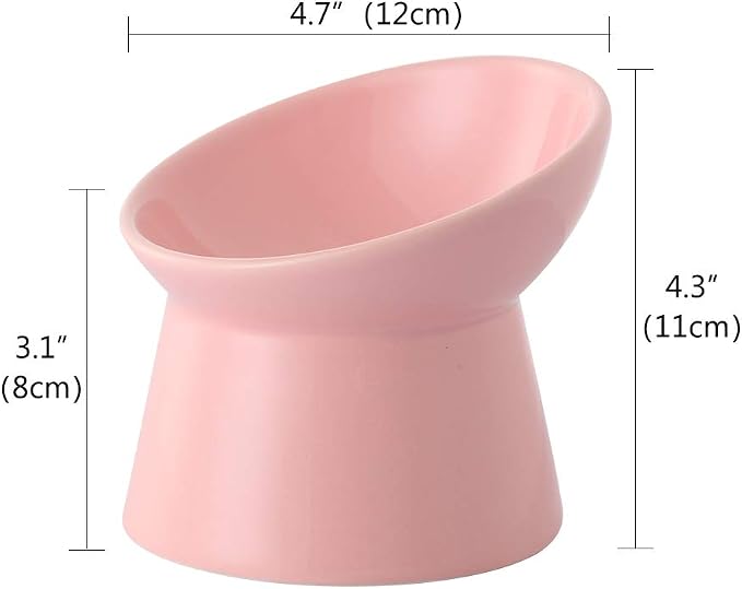 Pink Small Ceramic Raised Cat Bowls, Tilted Elevated Food or Water Bowls, Stress Free, Backflow Prevention, Dishwasher and Microwave Safe, Lead & Cadmium Free - Image 2
