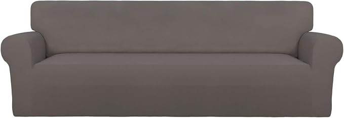 PureFit Stretch Couch Covers for Sofa 4 Seater Slipcovers Taupe | 1-Piece Sofa Cover Washable Soft Couch protector, Couch Slipcover with Non Skid Foam and Elastic Bottom for Kids, Dogs by PureFit