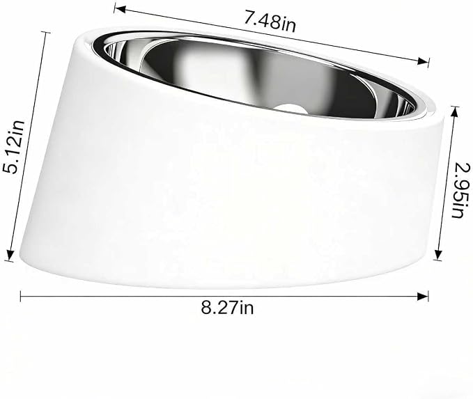 15° Tilted Dog Bowl for Small Dogs Flat-Faced Breeds - Anti-Choke Ergonomic Elevated Feeder Non-Slip Base - 2-in-1 Detachable Stainless Steel Food & Water Bowls - Pure White Clean & Simple (L, White) - Image 3