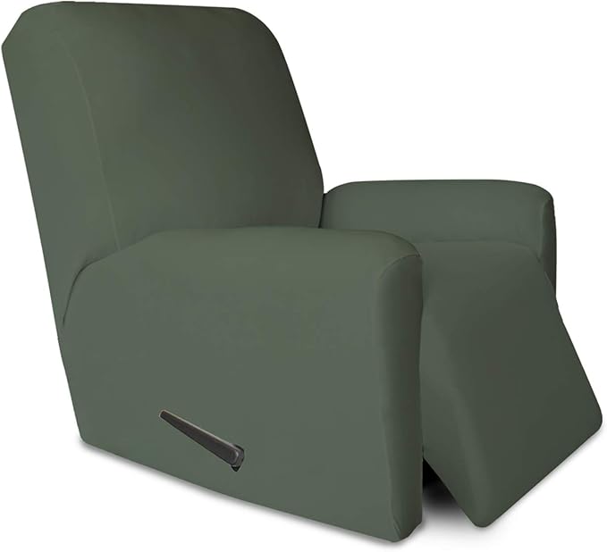 PureFit Stretc Recliner Chair Covers Fleece Soft Couch Covers for Sofa | Grayish Green 4-Pieces Recliner Slipcover Pocket Couch Protector, Fleece Sofa Cover Washable with Non Slip Elastic Bottom by PureFit