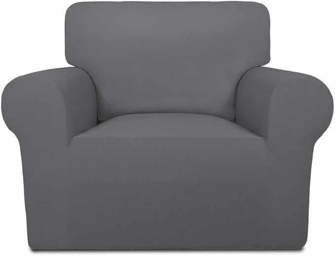 PureFit Super Stretch Chair Covers Fleece Couch Covers for Sofa Gray | 1-Piece Spandex Couch Cover Soft Couch Protector, Sofa Cover Washable with Non Skid Foam and Elastic Bottom for Kids, Dogs by PureFit