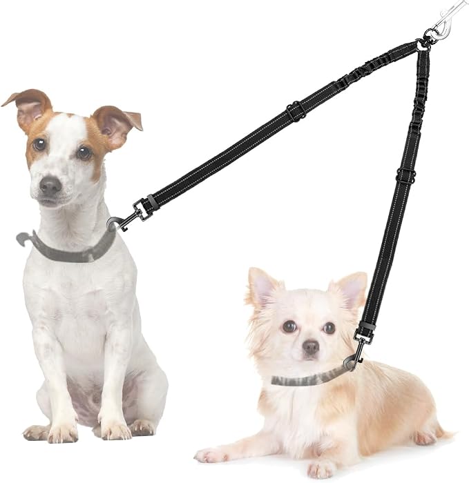 AUTOWT Double Dog Leash, No Tangle 360°Swivel Rotation Reflective Lead Attachment Adjustable Length Dual Two Dogs Lead Splitter, Comfortable Shock Absorbing Walking Training for 2 Dogs by AUTOWT
