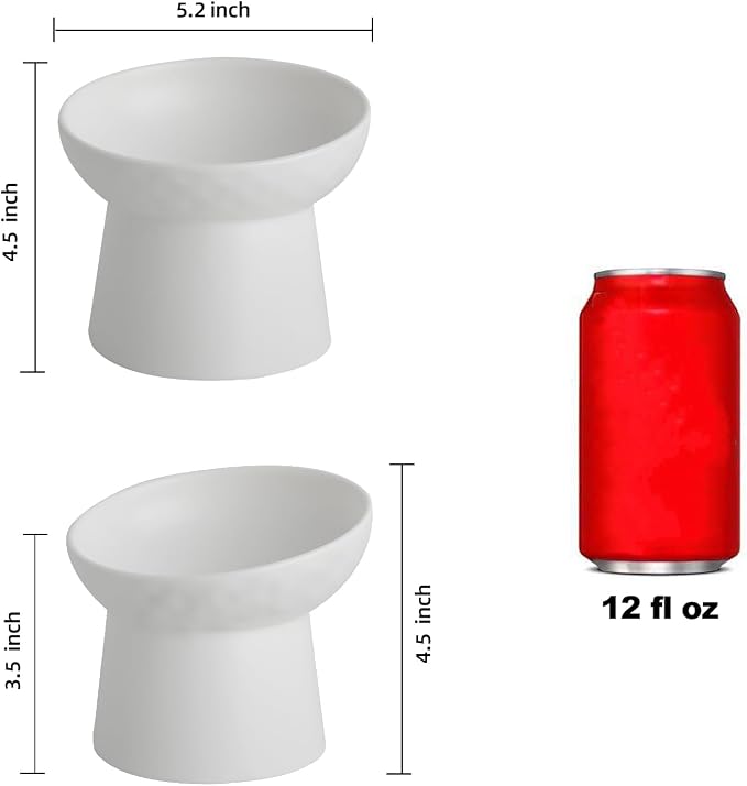 Elevated Cat Bowls, 15° Tilted Ceramic Raised Cat Food and Water Bowl Set, Whisker-Friendly Porcelain Pet Feeder Dishes for Indoor Cats and Small Dogs,White,5.2 Inch,4 Pack - Image 2