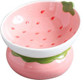 Ceramic Raised Cat Bowl, Pink, Strawberry Shaped | Elevated Food Bowl, Indoor Cats, Anti-Vomiting & Spine Protection, Cute Tilted Pet Dish, For Flat-Faced Cats and Kittens by Yeexoxow