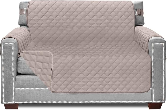 Sofa Shield® Couch Chair and Half Slip Cover with Strap, Light Taupe | Reversible Furniture Protector, Stain and Tear Resistant Cushion Cover, Machine Washable Slipcover for Pets, Cats 70 inch by SofaShield