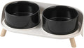 Elevated Ceramic Dog Bowl Set - Double Dog Feeding Bowls with Stand Splash Proof - Raised Dishes for Food and Water - Ideal for Small to Medium Dogs - 2 x 720 ml - 11.3 oz - Black by AHX