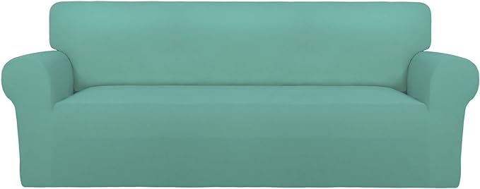 PureFit Stretch Couch Covers for Sofa Large Sofa Slipcovers Cyan | 1-Piece Sofa Cover Washable Soft Couch Protector, Couch Slipcover with Non Skid Foam and Elastic Bottom for Kids, Dogs by PureFit