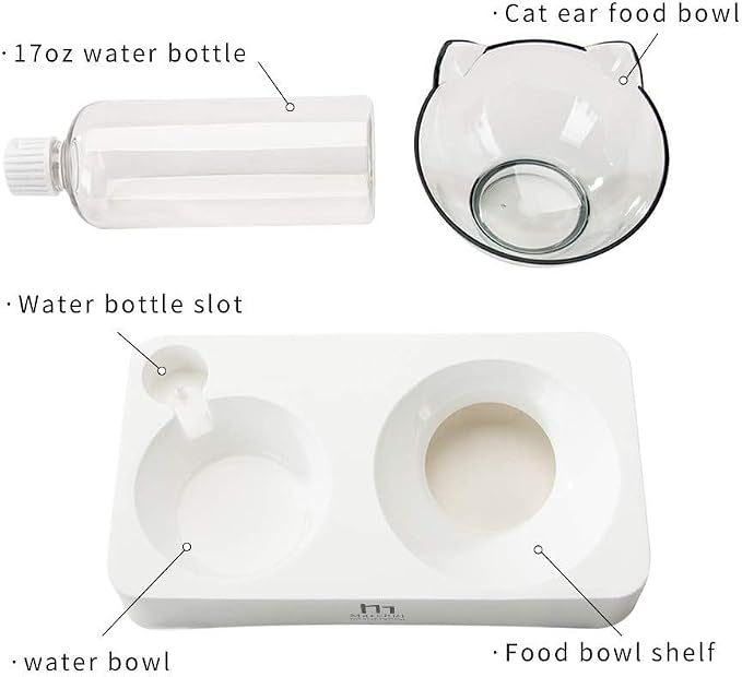 Marchul Tilted Cat Food Bowl with Feeding Mat for Food and Water, Food Feeding Dishes for Raised Cats and Puppies - Image 5