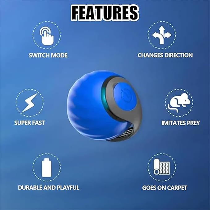 Interactive Cat Toy Ball,Speedy Tail2.0 Cat Toy,Automatic Interactive Cat Toys for Indoor Cats with 2 Tails,2Speeds Rechargeable Cat Enrichment Toys for Small/Medium/Large Cats to Keep Them Busy(Blue) - Image 5