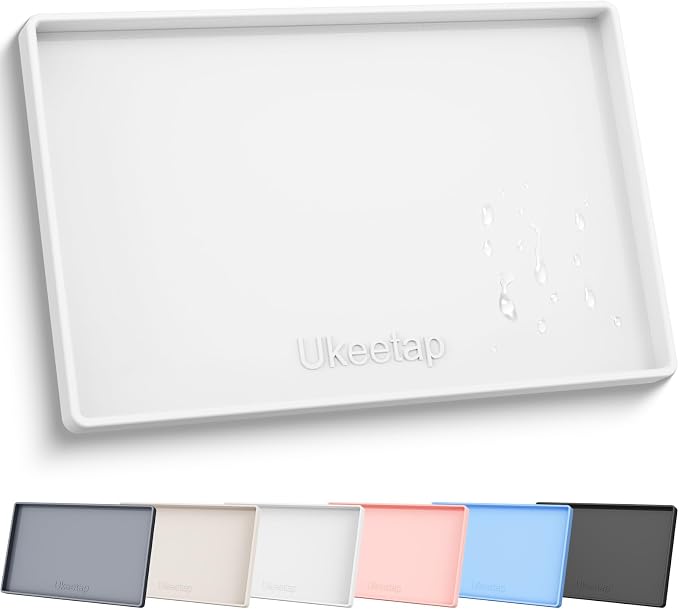 34" x 22" Extra Thick Silicone Mat Waterproof with Raised Edge, White | Under Sink Mat for Kitchen & Bathroom, Kitchen Cabinet Liner, Multi-Purpose for Storage & Protection by ukeetap