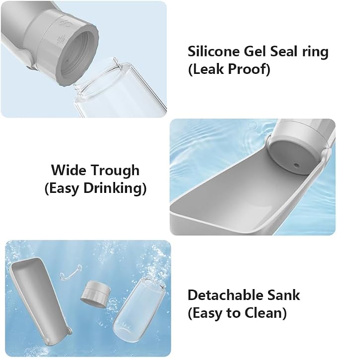 Dog Water Bottle Portable for Walking Pet Travel 19 OZ Leak proof Water Bottle Bowl with Drinking Feeder Cat Puppy Water Dispenser for Hiking Camping Grey | for Puppy Cat Walking Hiking Camping, Pet Travel Leak proof Water Bottle Bowl Small Medium Larg... - Image 4