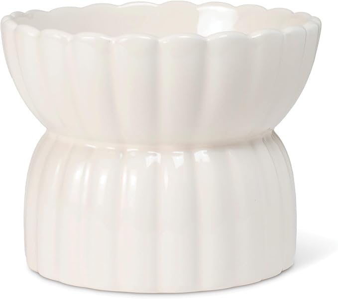 Fringe Studio Scalloped Ivory Small Sculpted Raised Ceramic Feeder (5" Diameter x 4" H, 12 fl.oz.), PetShop Collection (450SM001) by FringeStudio