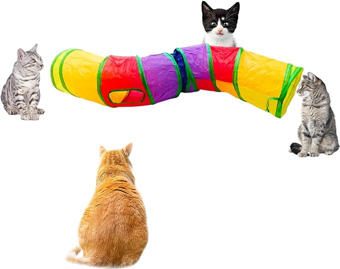 Cat Tunnel, Cat Tunnels for Indoor Cats, S-Shape Foldable Cats Cave | Interactive Toy Pet Tube with Interactive Peephole Crinkle Sounds for Rabbits, Kittens, Ferrets, Puppy Playing & Exploring by Deofun