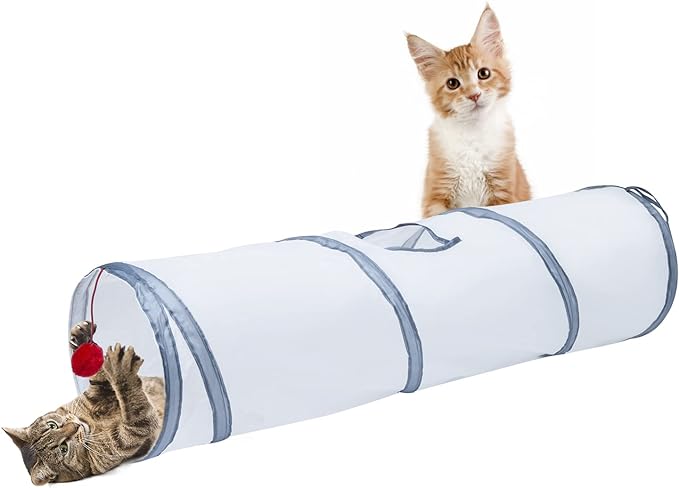 Sheldamy Cat Tunnel, 2-Way Cat Tunnels for Indoor Cats, Collapsible Cat Play Tunnel, Interactive Toy Maze Cat House with 1 Play Ball for Cats, Puppy, Kitty, Kitten, Rabbit (White & Grey) by Sheldamy
