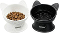 YINEYA Elevated Cat Bowls 2 Pcs, Cat Food Bowl to Protect Neck & Anti-Vomit, Whisker-Friendly Raised Food and Water Bowls Set for Indoor Cats/Small Dogs, Cute Pet Feeding Bowl 6 OZ Each, Black&White by YINEYA