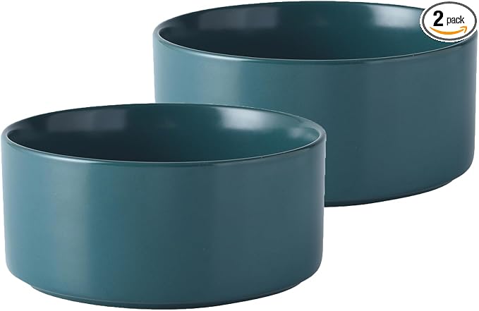 Ceramic Set of 2 Dog Bowls - Classic Dogs Food & Water Bowl for Small and Medium Breed, Heavy-Duty Non-Slip Dog Dishes, Food Grade Pet Bowl, Dishwasher & Microwave Safe (6'', 2*30OZ, Green) by Welloyed