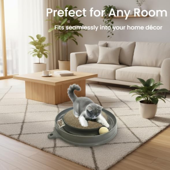 AUOON Cat Scratcher Toy with Ball Track for Indoor Cats and Kittens, Gray | 3 in 1 Interactive Cat Toy, Cat Scratch Pad with Cat Ball Toy and Cat Mouse Toy, for Chasing Exercise, Protect Furniture - Image 2