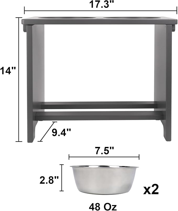 HTB Elevated Dog Bowl Stand with 2 Stainless Steel Bowls-14 H X-Large Grey | Raised Dog Bowl Stand, 14"tall, 48 Oz Bowls, for Large Sized Dogs, Pet-safe, Solid Bamboo - Image 5
