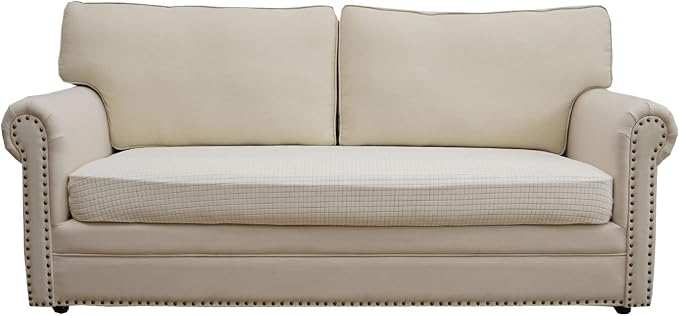 Eismodra Couch Cushion Covers Magic Stretch Sofa Slipcover for 3 Cushion Couch Dogs Pet L Shape 2 Seat Replacement Furniture Protector,Cream White Length 37-53 inches(Only 1 Piece) by Eismodra