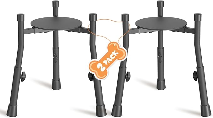 Elevated Dog Bowl Stand for Large Medium Breeds, Extra-Stable Food Feeder | 2 Pack Adjustable Size 4 Heights Width 6-10in, Anti-Tip Metal Raised Water Dish Holder, Non-Slip Tall Single Lifted Riser by Oppro