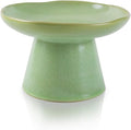 Wide Shallow 6.1" Raised Cat Bowls, Ceramic Elevated Food Bowl for Flat Faced Cats and Small Dogs, Porcelain Feeder Bowl, Stress Free, Protect Cat’s Spine, Green by Careforyourbelovedfurbaby
