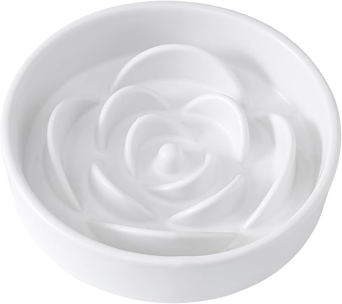 8.25'' Ceramic Slow Feeder Dog Bowls - Petal Shape Modern Dog Food Dish for Medium and Large Breeds, Puzzle Maze Bowl to Slow Down Eating, Anti-Gulping, Dishwasher & Microwave Safe, White by Welloyed
