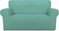 PureFit Stretch Loveseat Covers Fleece Couch Covers for Sofa Cyan | 1-Piece Sofa Slipcover Soft Couch Protector, Sofa Cover Washable with Non Skid Foam and Elastic Bottom for Kids, Dogs by PureFit