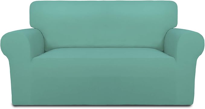 PureFit Stretch Loveseat Covers Fleece Couch Covers for Sofa Cyan | 1-Piece Sofa Slipcover Soft Couch Protector, Sofa Cover Washable with Non Skid Foam and Elastic Bottom for Kids, Dogs by PureFit