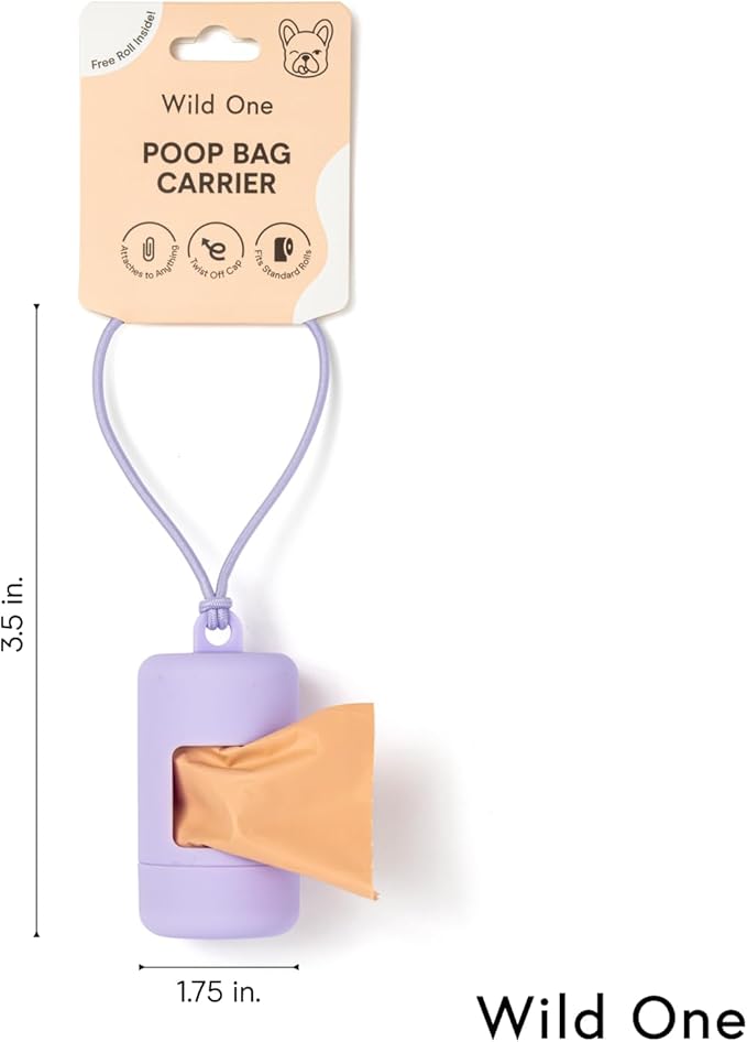 Wild One Dog Poop Bag Holder and Dispenser with Leash Attachment, Leak Proof, Easy Twist Top for Refills, Includes 1 Roll Bags, Lilac - Image 6